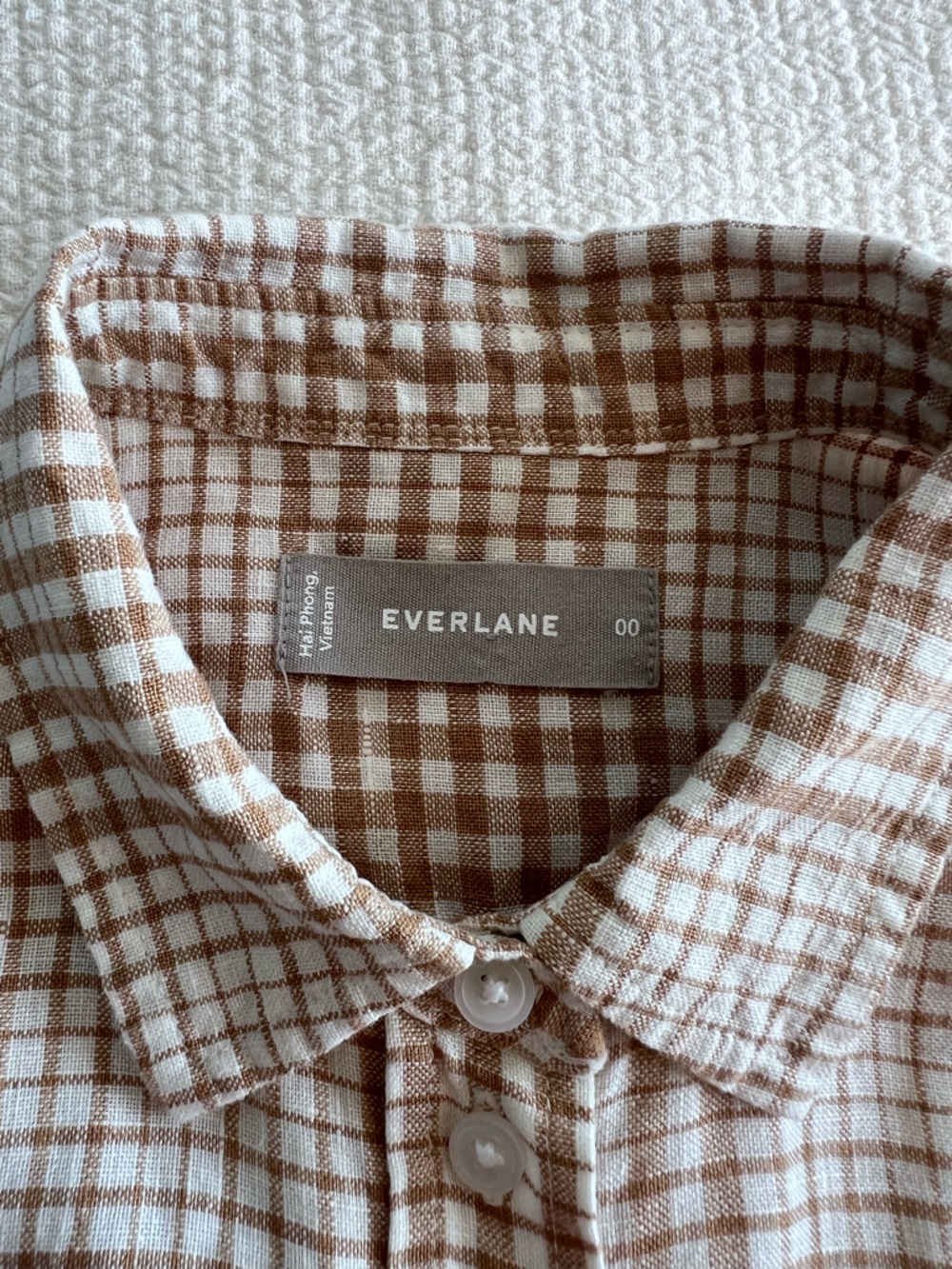 Everlane EUC Women’s Beige Gingham Button-Down Plaid Long Sleeve Shirt Size: 00 - Picture 3 of 13